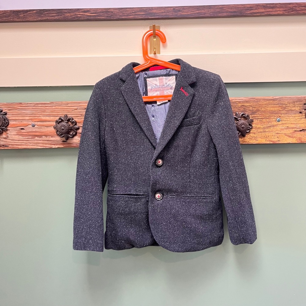 Johnnie B‎ Boden Boys Wool Silk Blend Blazer Jacket Grey Tweed 7-8Y 85046